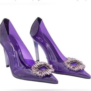 Good American- Cinderella Clear Purple Jewel Toe Pumps